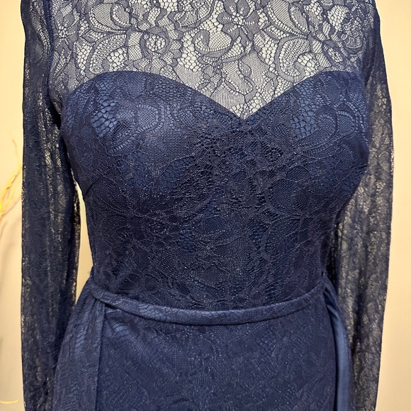 Mac Duggal Lace Illusion Long Sleeve Gown with Overlay Skirt - Picture 4 of 6